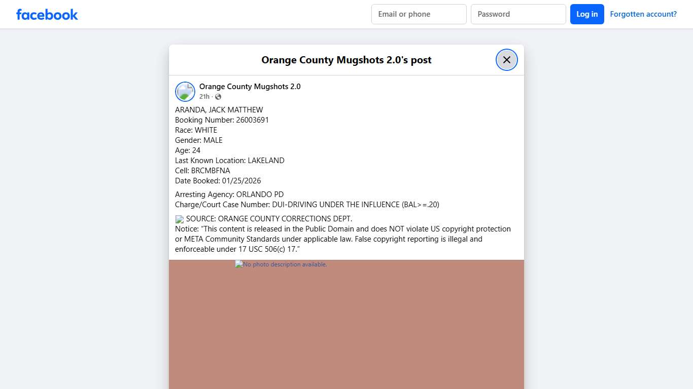 ARANDA, JACK MATTHEW Booking... - Orange County Mugshots 2.0 Facebook